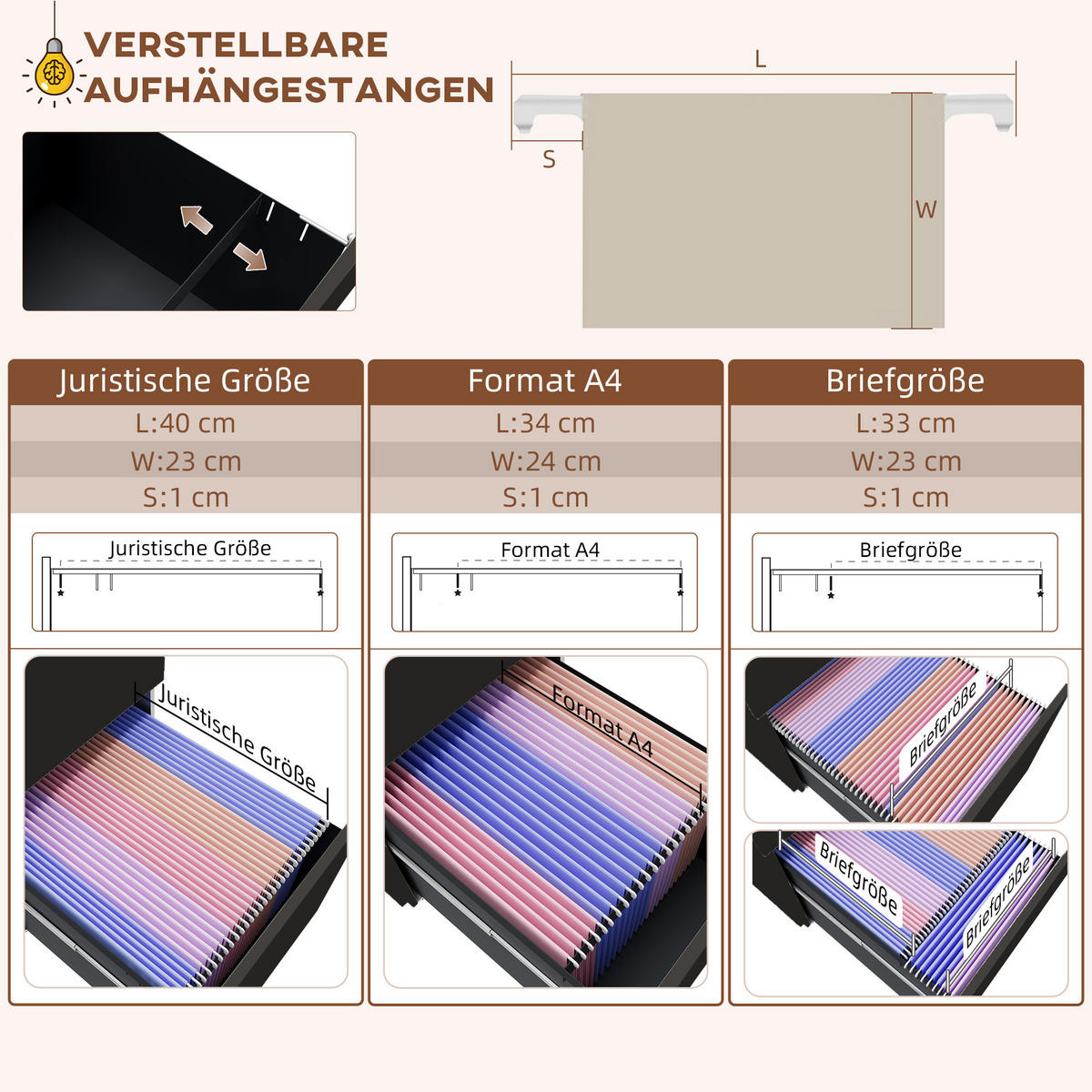 AKTENSCHRANK mit Schloss, für A4 Legal, Briefformat, Stahl - Schwarz, Metall (43.5/60/37cm) - Vinsetto