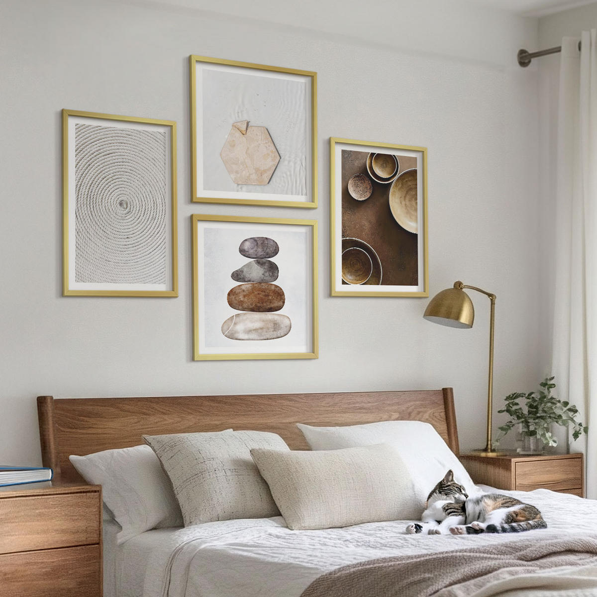 WANDBILDER 4er Set - 50x50 cm & 40x60 cm Goldrahmen - Texturen in der modernen Kunst - Goldfarben, Kunststoff (50/50cm) - ArtPrintCave