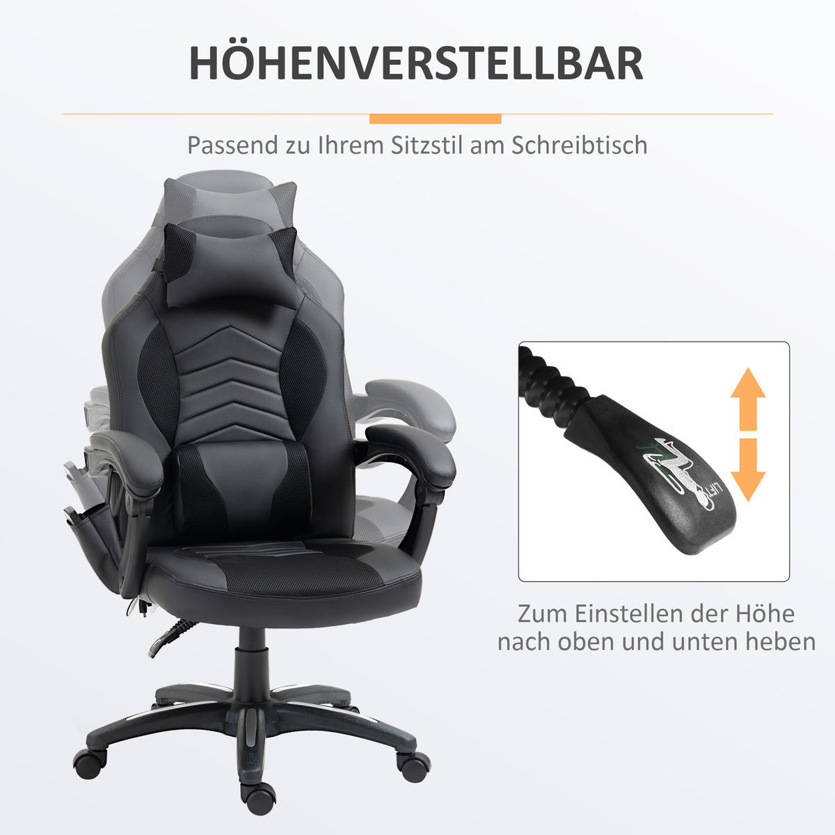 BÜROSTUHL Massagesessel, Schwarz - Schwarz, Leder (69/117/68cm) - HOMCOM