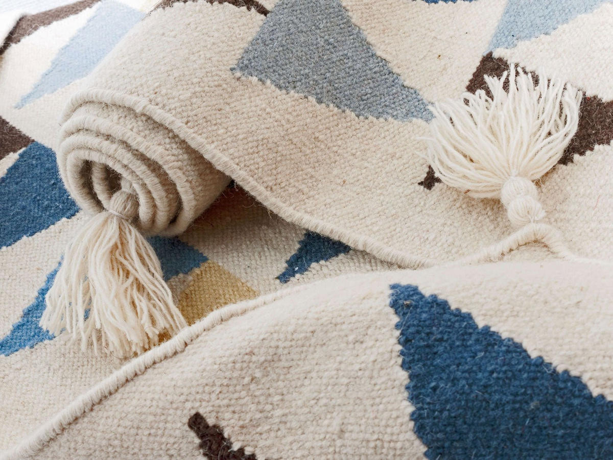 TEPPICH Kilim skandinavisches Design Wolle blau - Blau, Naturmaterialien (110/160cm) - AFK Living
