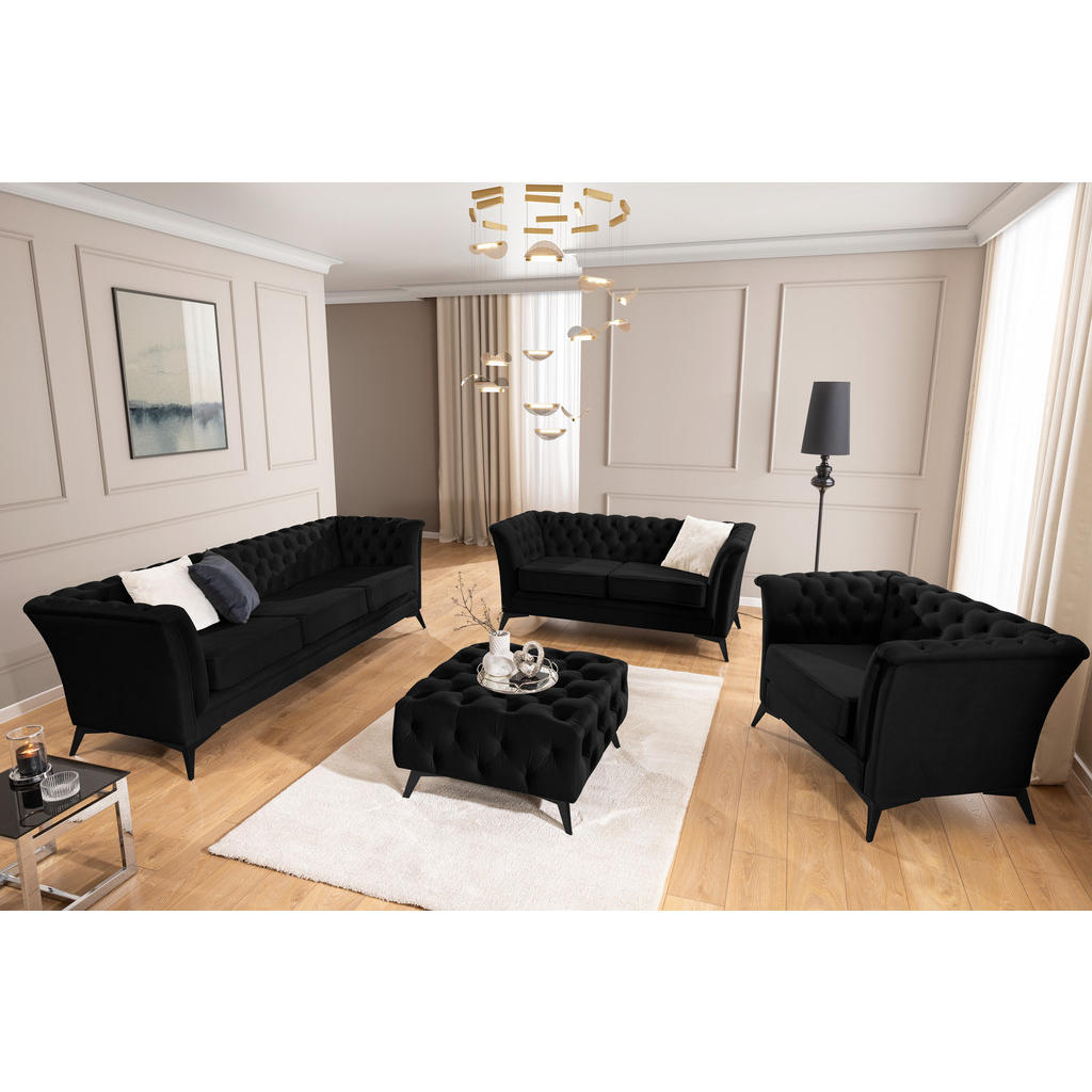 Thumbnail - S-Style Möbel Sitzgarnitur, Schwarz, Textil, Echtholz,Birke, Buche, 5-Sitzer, Füllung: Polyetherschaumkern, 175x78x82 cm...
