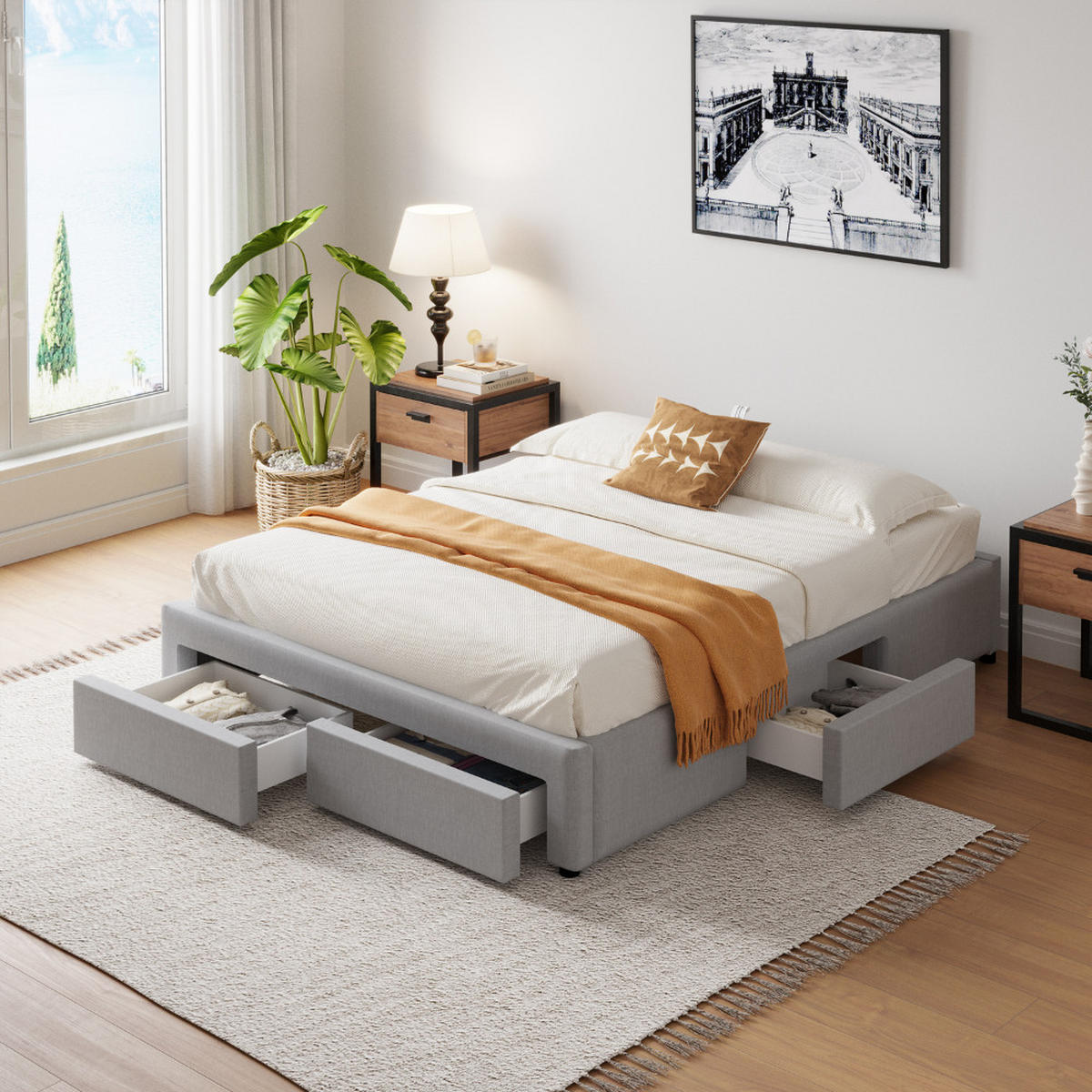 BETT Sacramento Grau - Grau, Holz (140/190cm) - Concept Usine