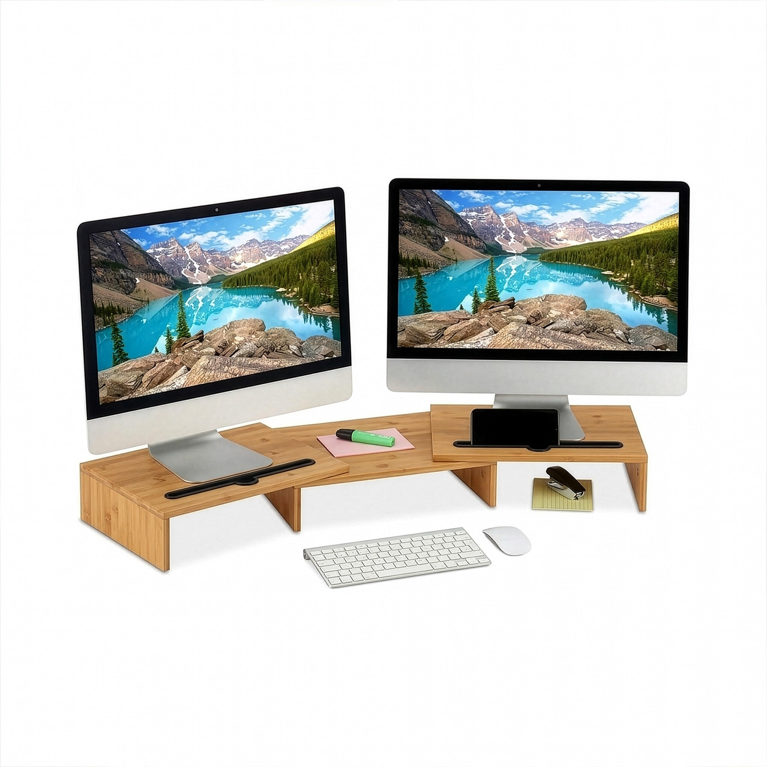 STALAK za monitor - svijetlo smeđa, drvo/plastika (27/105/10cm) - Relaxdays