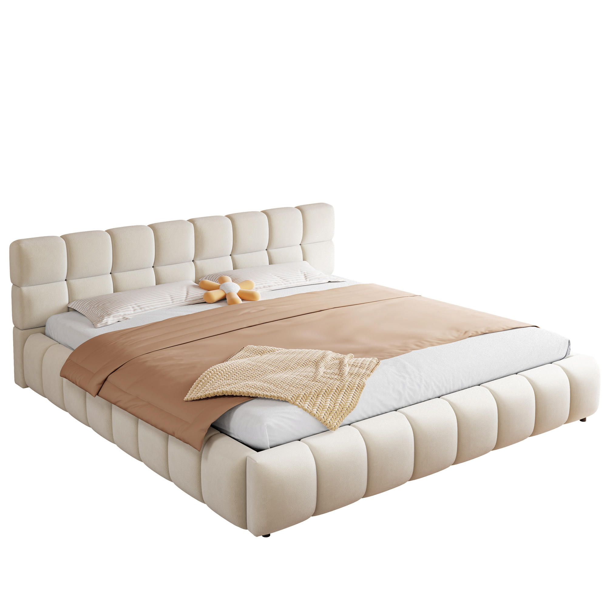 POLSTERBETT 180/200 cm in Beige mit Bettkasten und LED Samt - Beige, Holzwerkstoff/Textil (180/200cm) - STILVORA