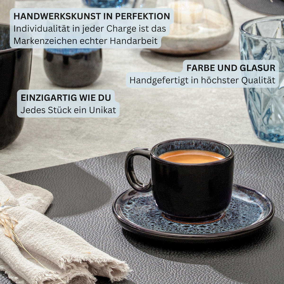 ESPRESSOTASSEN SET MANILA - 12 teilig aus Steingut - Blau, Stein (0.08L) - Sänger