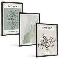 BILDER SET 3er Set - 40x60 cm Schwarzer Rahmen - Blumen in einer modernen Vase - Schwarz, Kunststoff (40/60cm) - TULUP