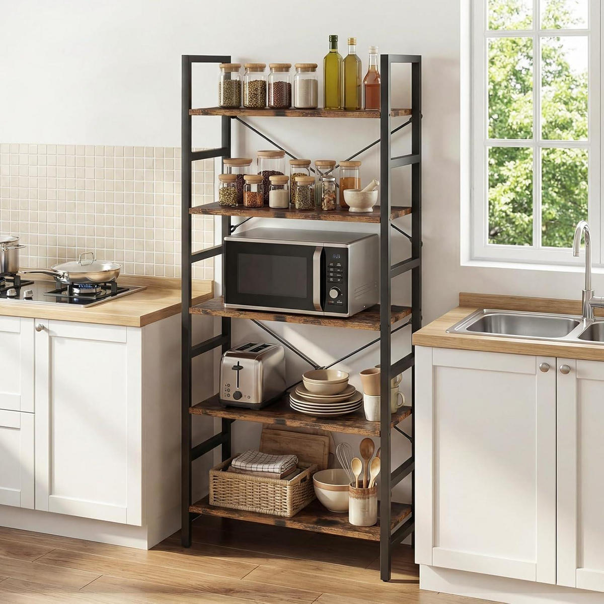 STANDREGAL 5 Ebenen Schwarz 60 x 34 x 158 cm - Schwarz, Holzwerkstoff (34/158/60cm)
