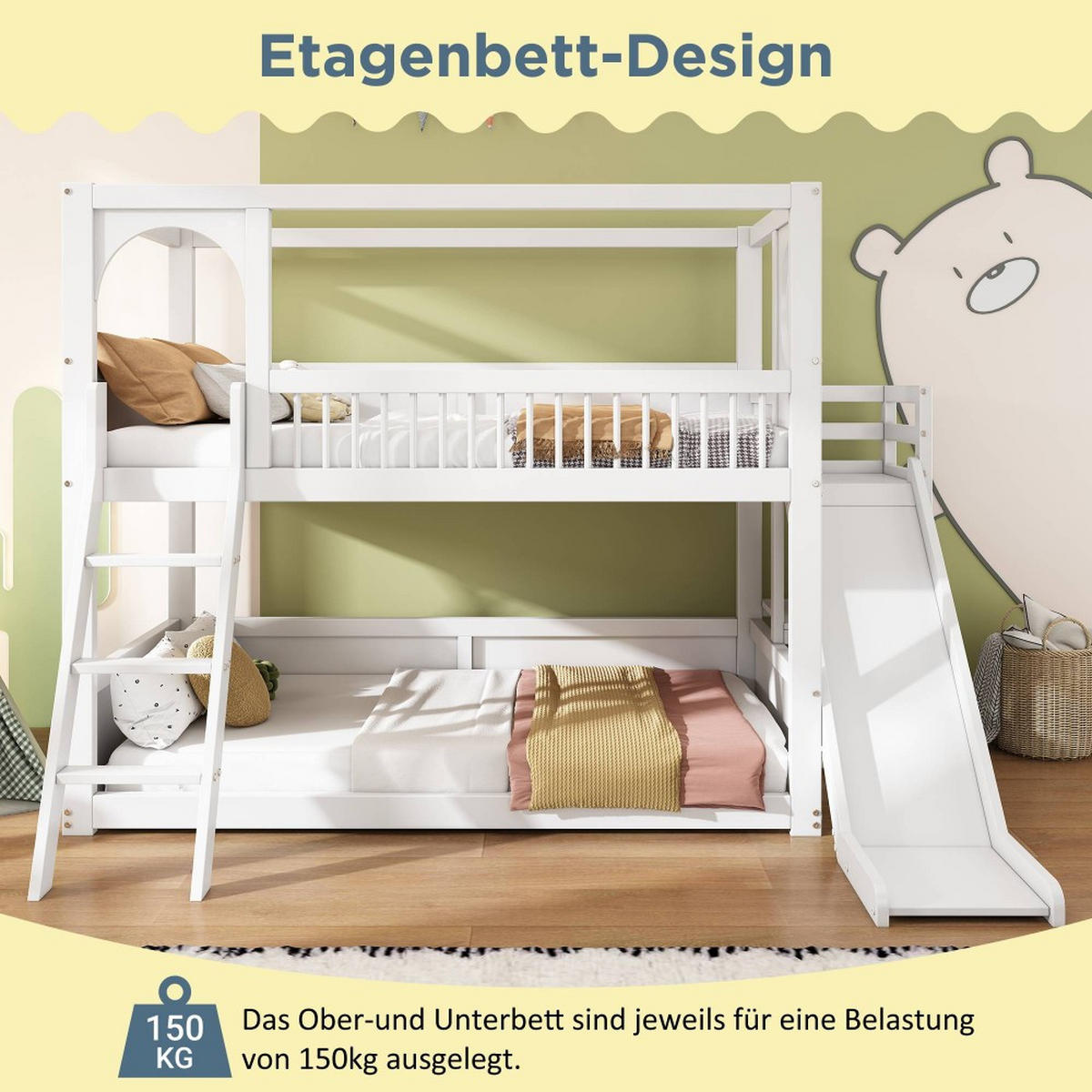 ETAGENBETT 90x200cm mit Rutsche in weiß - Weiß, Holz (90/200cm) - KOMHTOM