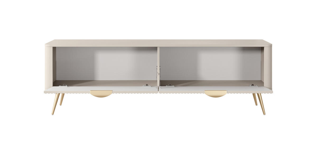 TV Schrank 163 cm Brando auf Beinen, 2 Türen, Beige - Beige/Goldfarben, Holz/Metall (163/51/38cm) - Emporius