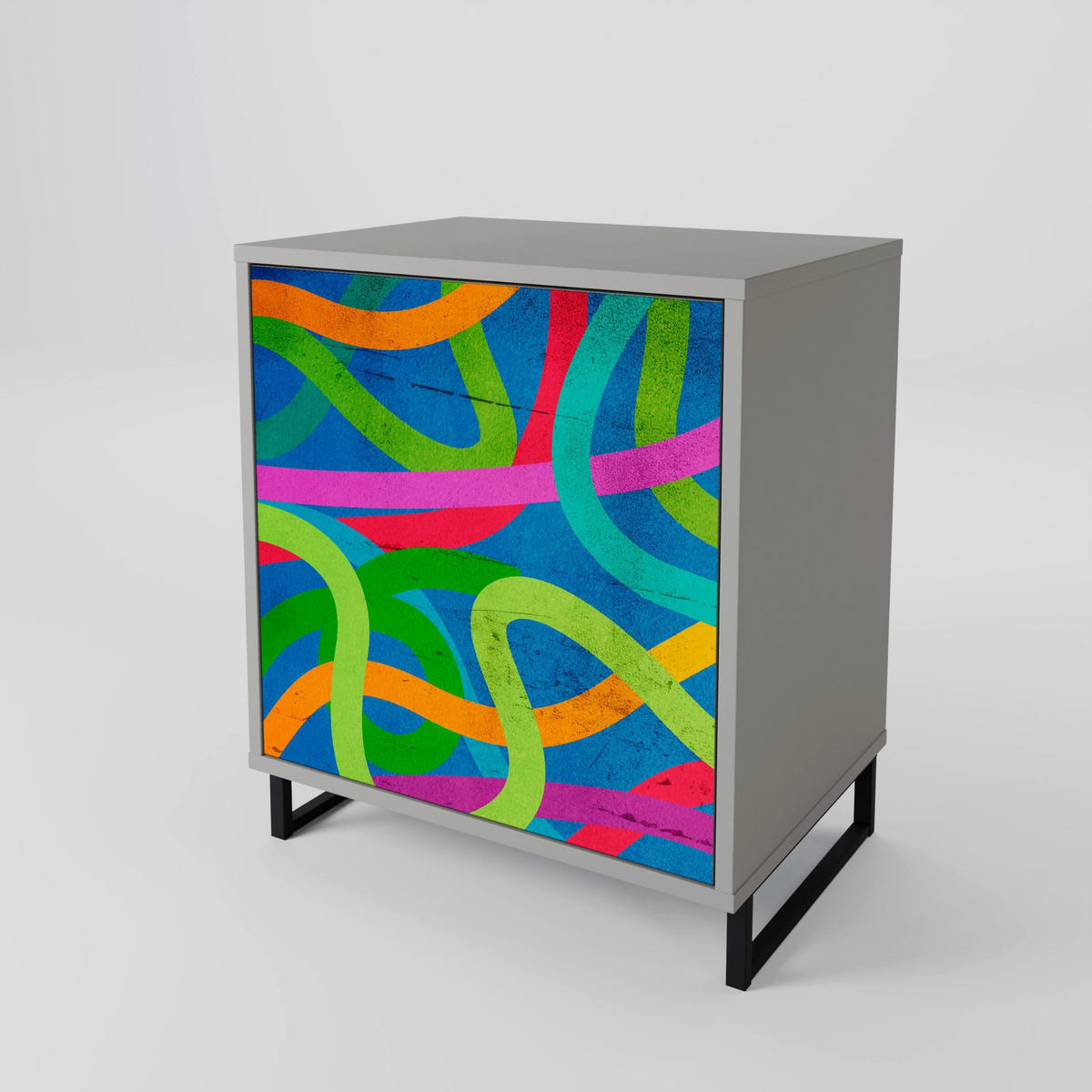 SIDEBOARD STREAMER TANGLE, Grau, 57,5x42x70,5 cm, Schwarze Metall-Sternfüße - Multicolor/Schwarz, Holzwerkstoff/Metall (57.5/70.5/42cm) - SpaceRebels