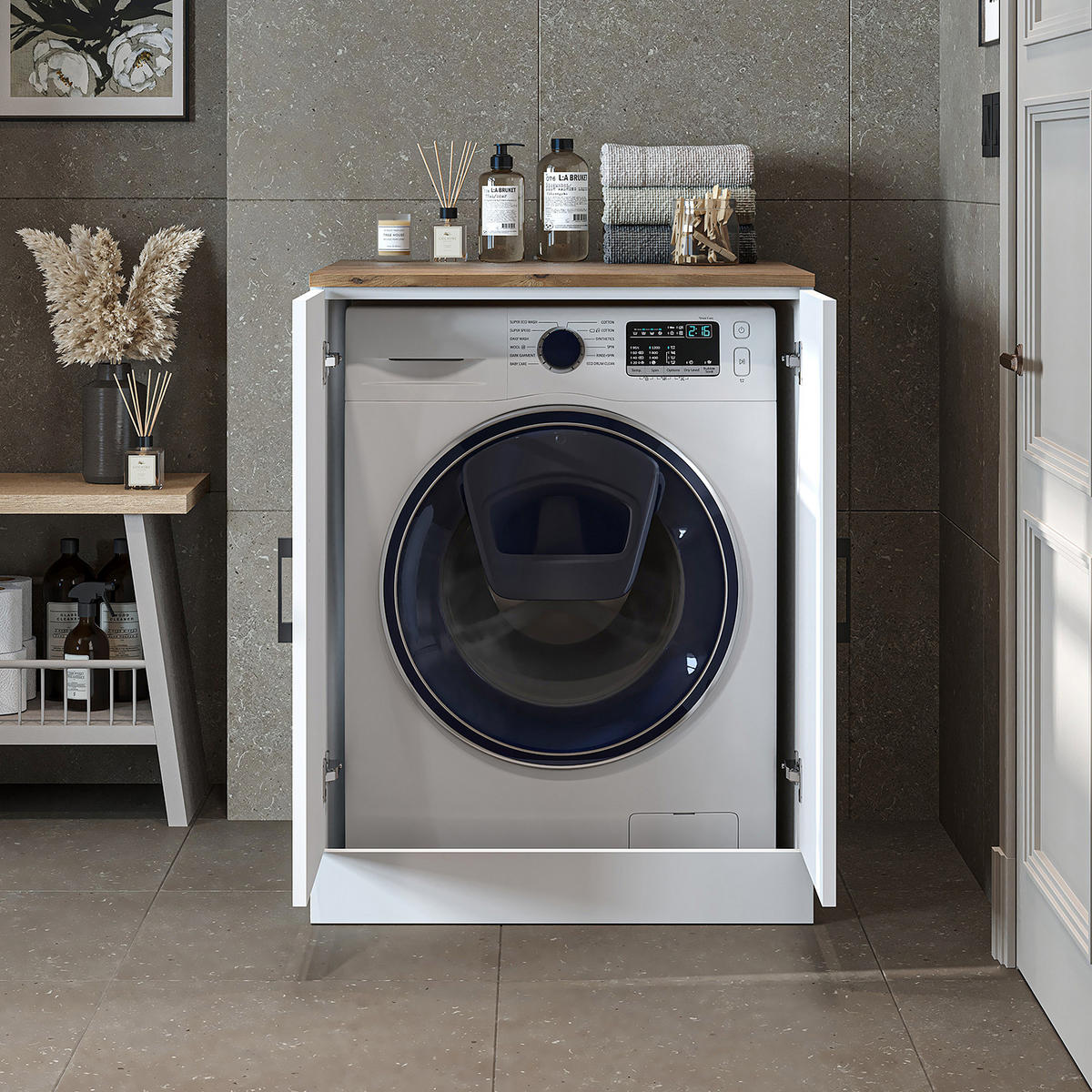 WASCHMASCHINENSCHRANK Atlantic II 70cm Breit, 90cm Hoch - Eiche Bianco, Holzwerkstoff (70/90/69cm)