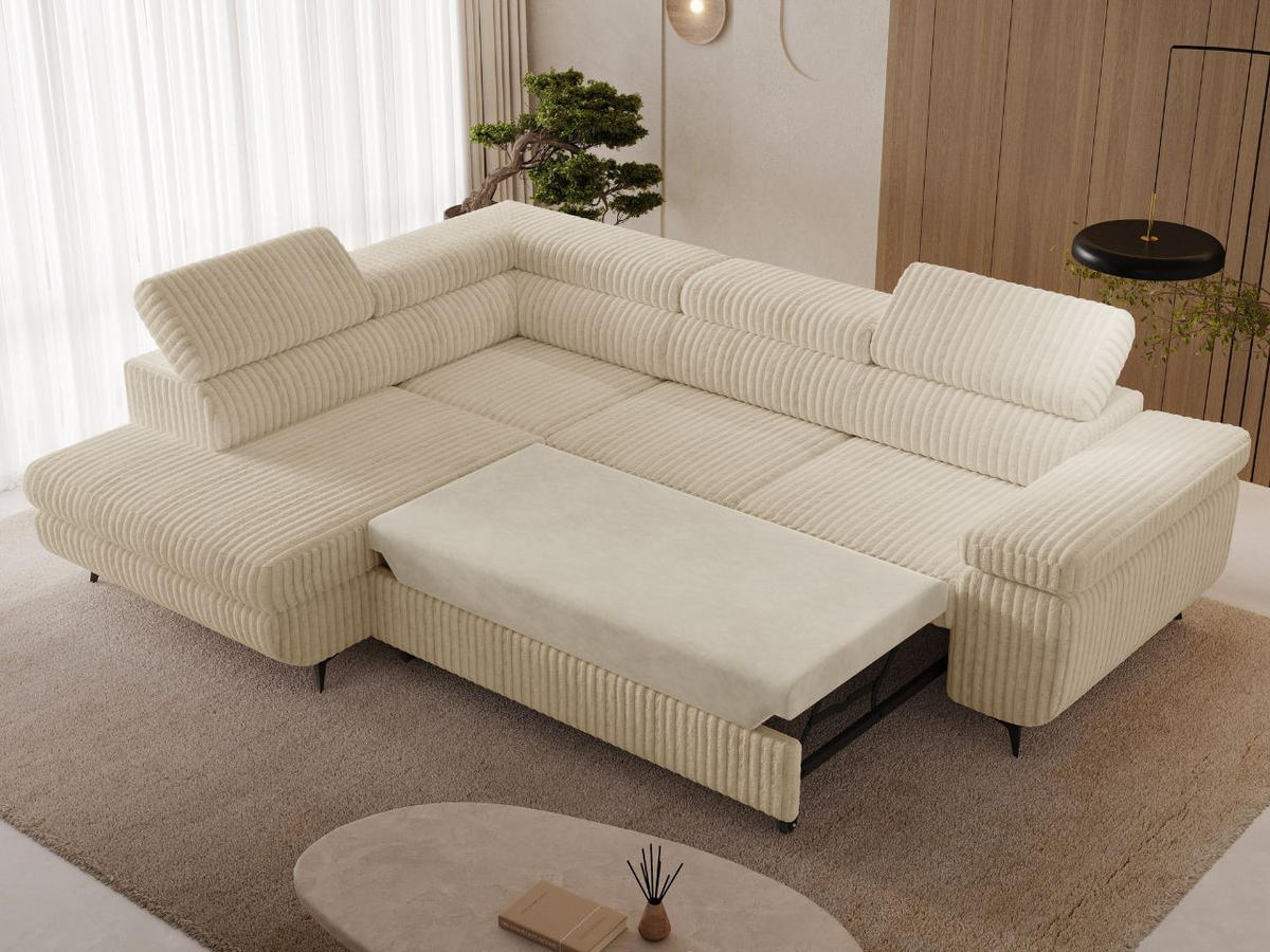 ECKSOFA Argon Beige Rechts - Beige/Schwarz, Holz/Textil (190/255cm) - Graingold
