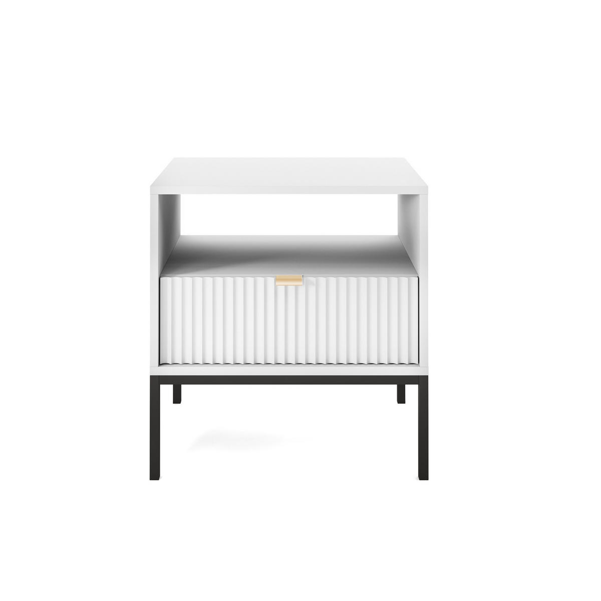 NACHTTISCH Nova Weiß, Schwarze Beine, mit Schublade - Schwarz/Weiß, Holzwerkstoff/Metall (54/56/39cm) - Bettso