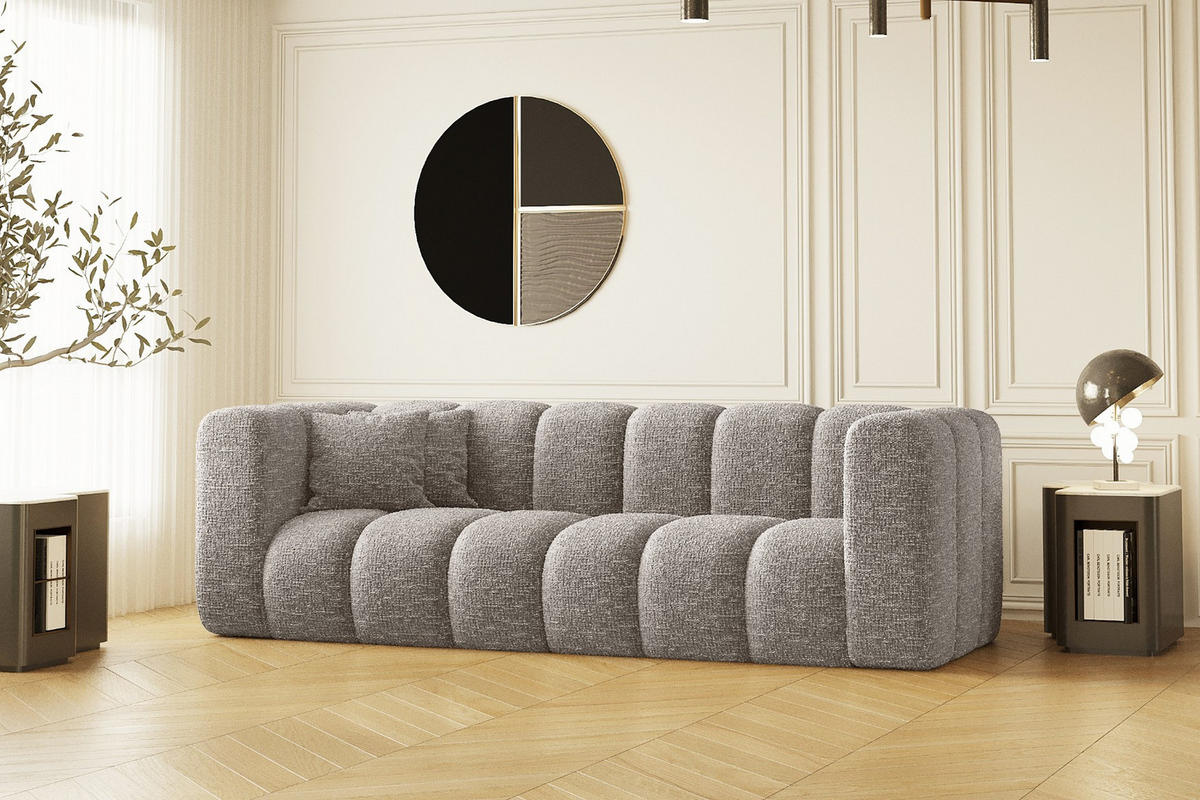 COUCH Dreisitzer-Sofa Grand Modular Stoff Haga Hellgrau - Hellgrau, Holz (230/70/91cm) - Kaiser Möbel