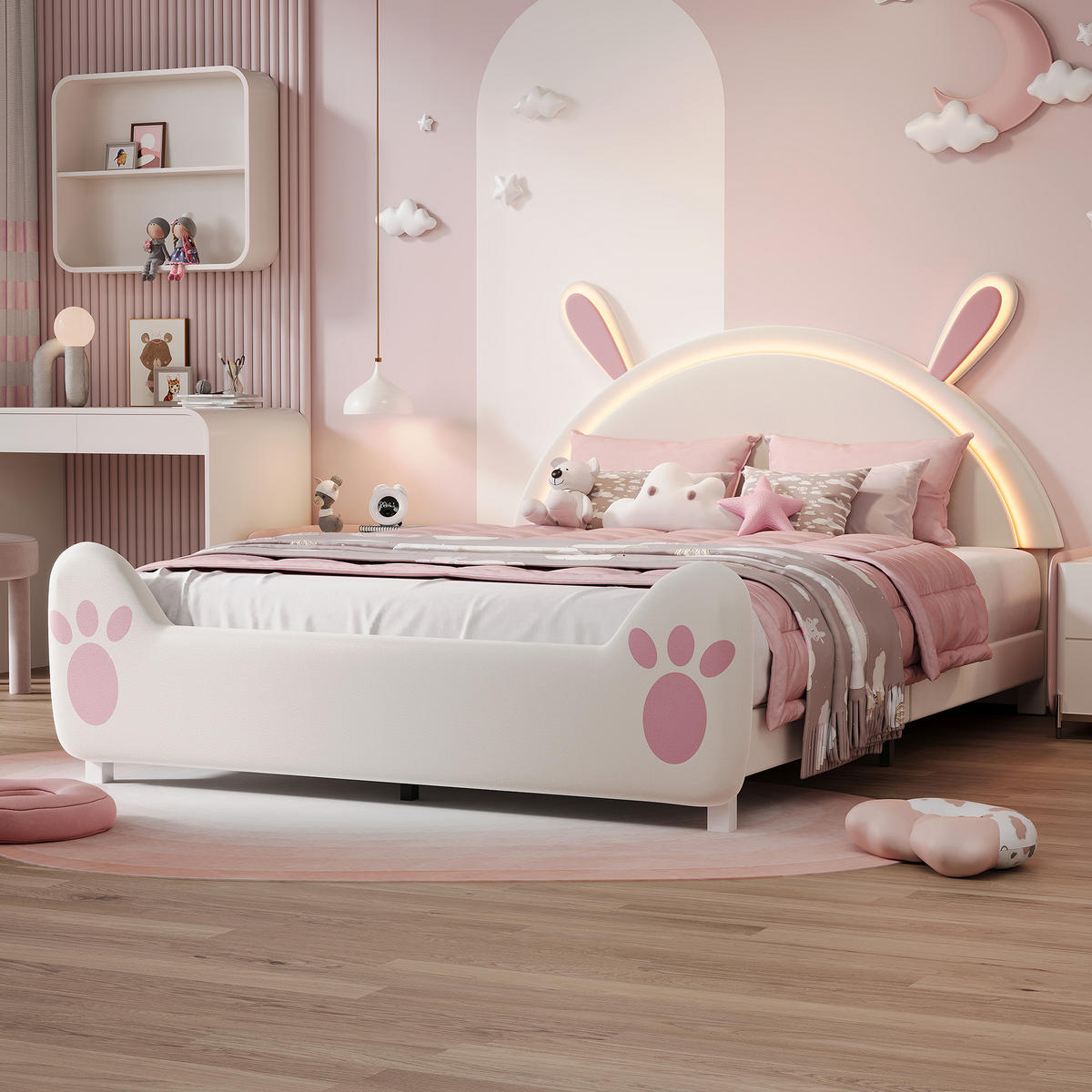 KINDERBETT 140x200 cm Rosa, Polsterbett mit LED, Jugendbett - Rosa, Metall (140/200cm) - PARAFTA HOME