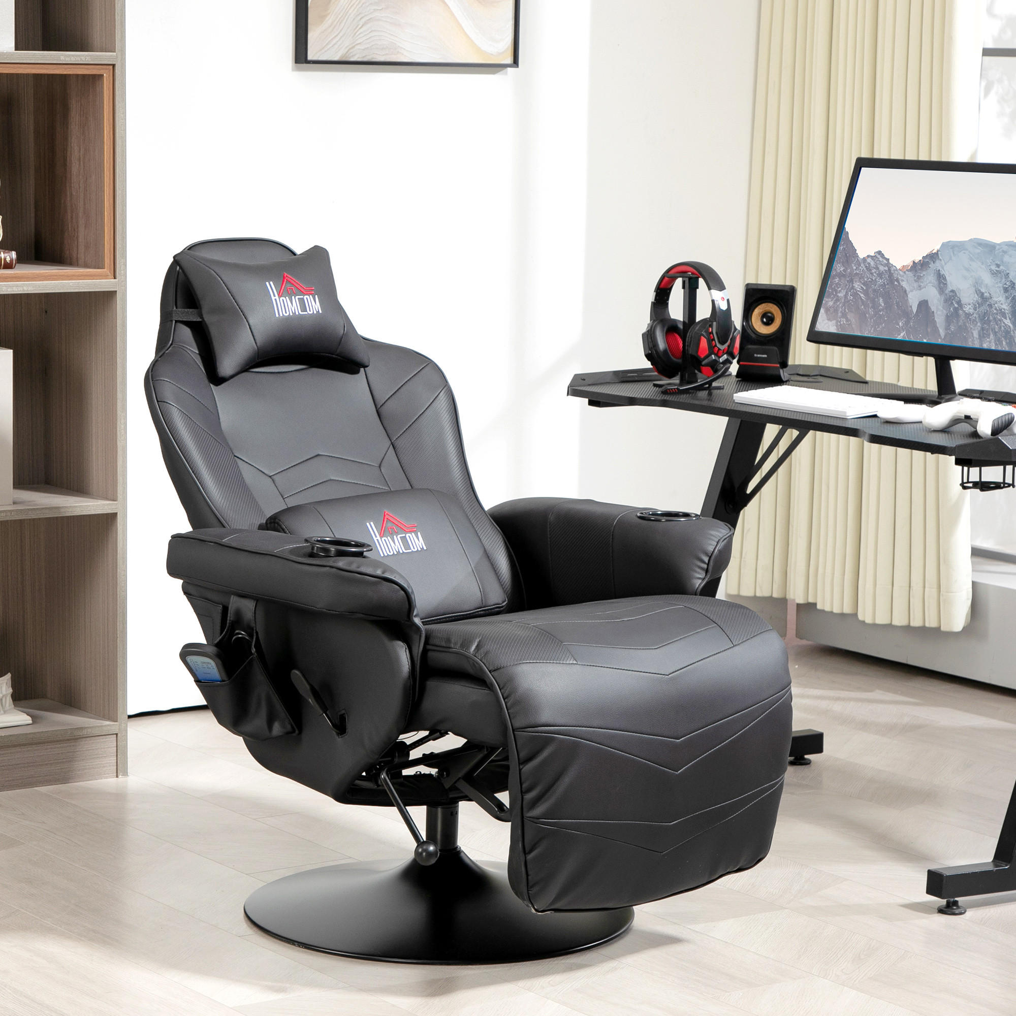 RELAXSESSEL mit Massagefunktion, Kissen, Kunstleder, Schwarz - Schwarz, Leder (82.5/111.5/79.5cm) - HOMCOM