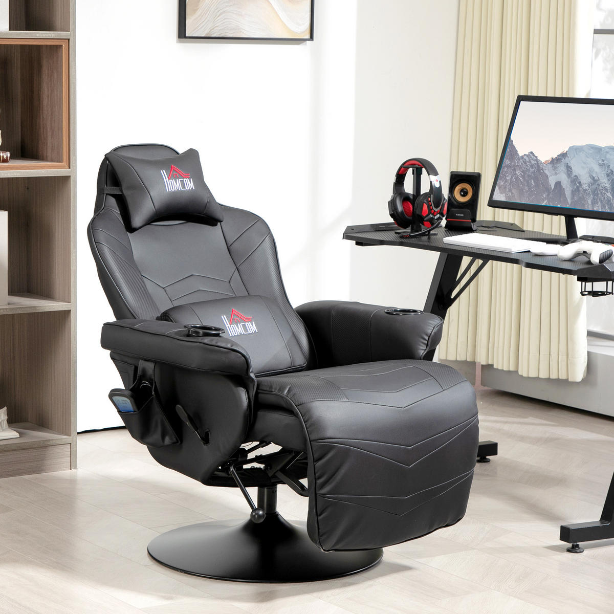 RELAXSESSEL mit Massagefunktion, Kissen, Kunstleder, Schwarz - Schwarz, Leder (82.5/111.5/79.5cm) - HOMCOM