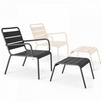 RELAXSESSEL MIT HOCKER 2-tlg., Grau/Elfenbeinfarbe - Beige, Metall (64/72/60cm) - Oviala