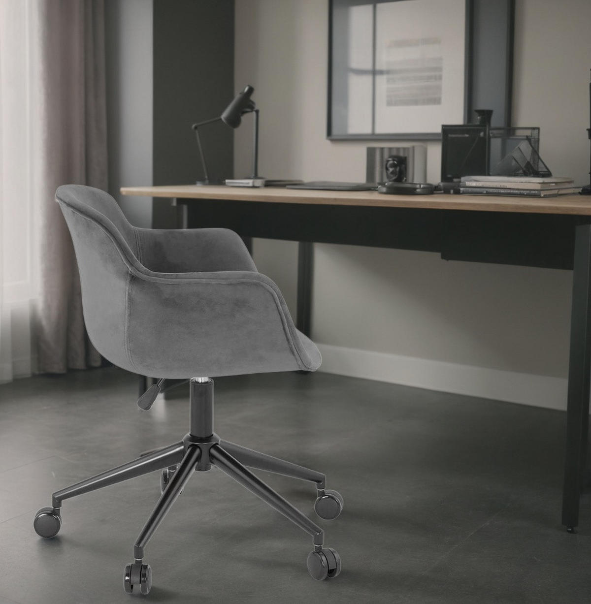 BÜROSTUHL Samt mit Rollen, 360° drehbar und höhenverstellbar PILANO, Anthrazit 54x59x80 cm - Anthrazit/Schwarz, Textil/Metall (59/80/54cm) - KADIMA DESIGN