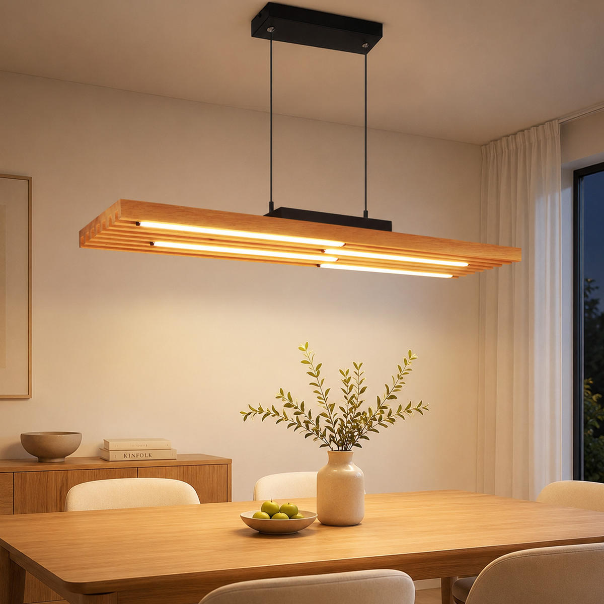 LED ZÁVĚSNÉ SVÍTIDLO 80/15.5/120 cm - černá/hnědá, kov/dřevo (80/15.5/120cm) - ZMH