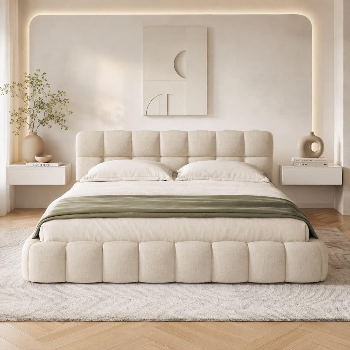 POLSTERBETT 140x190 cm Beige Leinen Bett, modern Kanten Design Doppelbett - Beige, Textil (140/190cm) - CASIVA