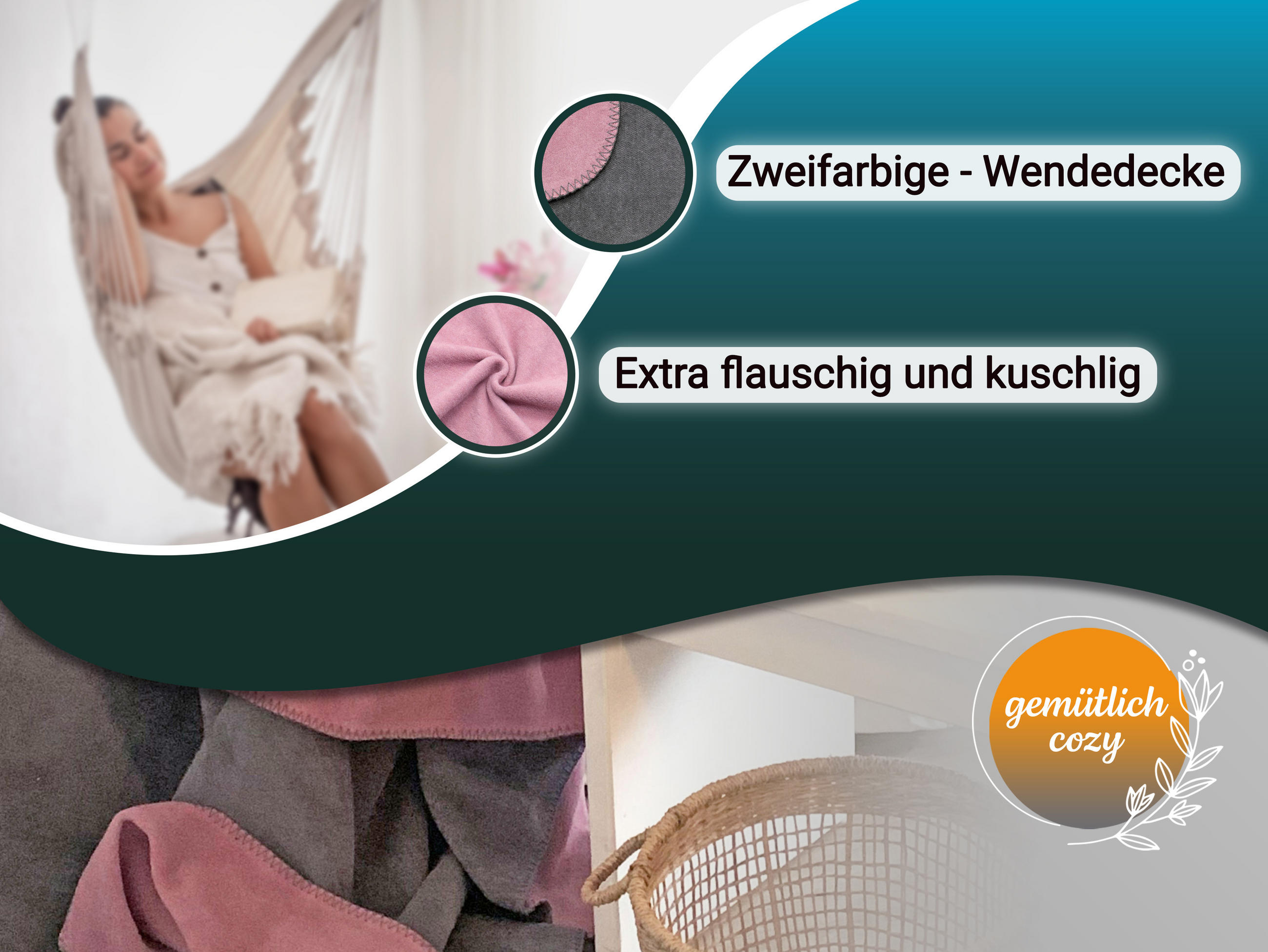 KUSCHELDECKE, 150x200 cm, 60% Baumwolle, 40% Polyacryl, Grau - Rosa, Naturmaterialien (150/200cm) - Zollner