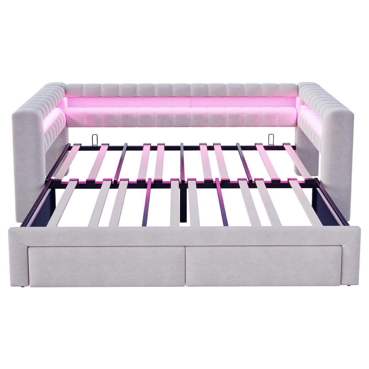 AUSZIEHBETT 90/180/190 cm mit LED und USB, DE-41682, in Hellgrau - Hellgrau, Metall (90/190cm) - ComfortXL