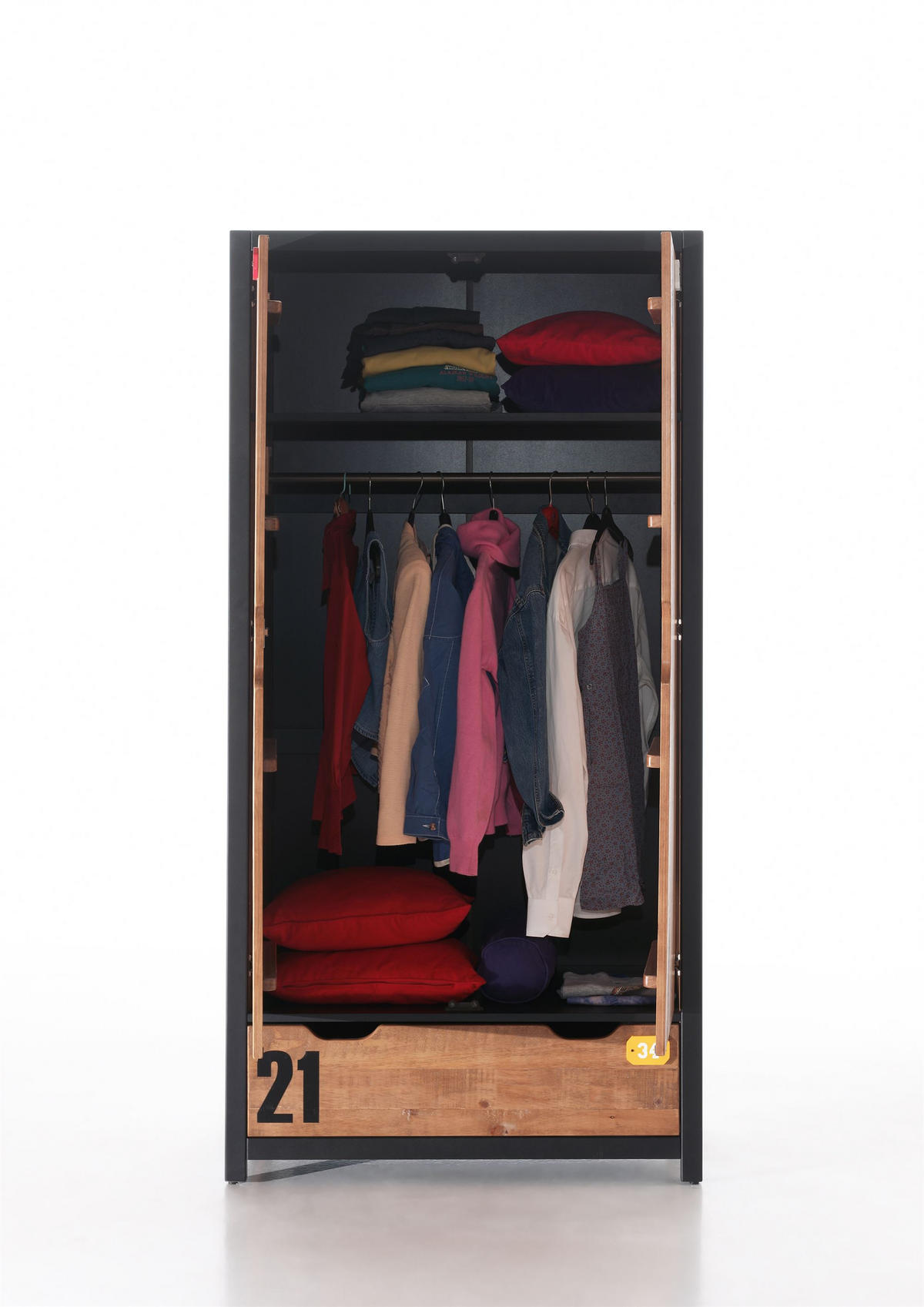 KINDERZIMMERSCHRANK Kameko 100x55x200 MDF+Massivholz Schwarz/Cognac - Cognac/Schwarz, Holzwerkstoff (100/200/55cm) - 58aufmkessel