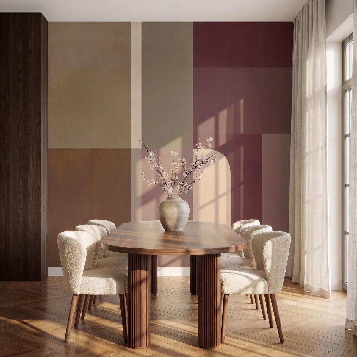 TAPETE - Unis - Abstrakt - Bordeaux - Linien - 220x240 cm - Multicolor, Papier (220/240cm) - OnlyWow