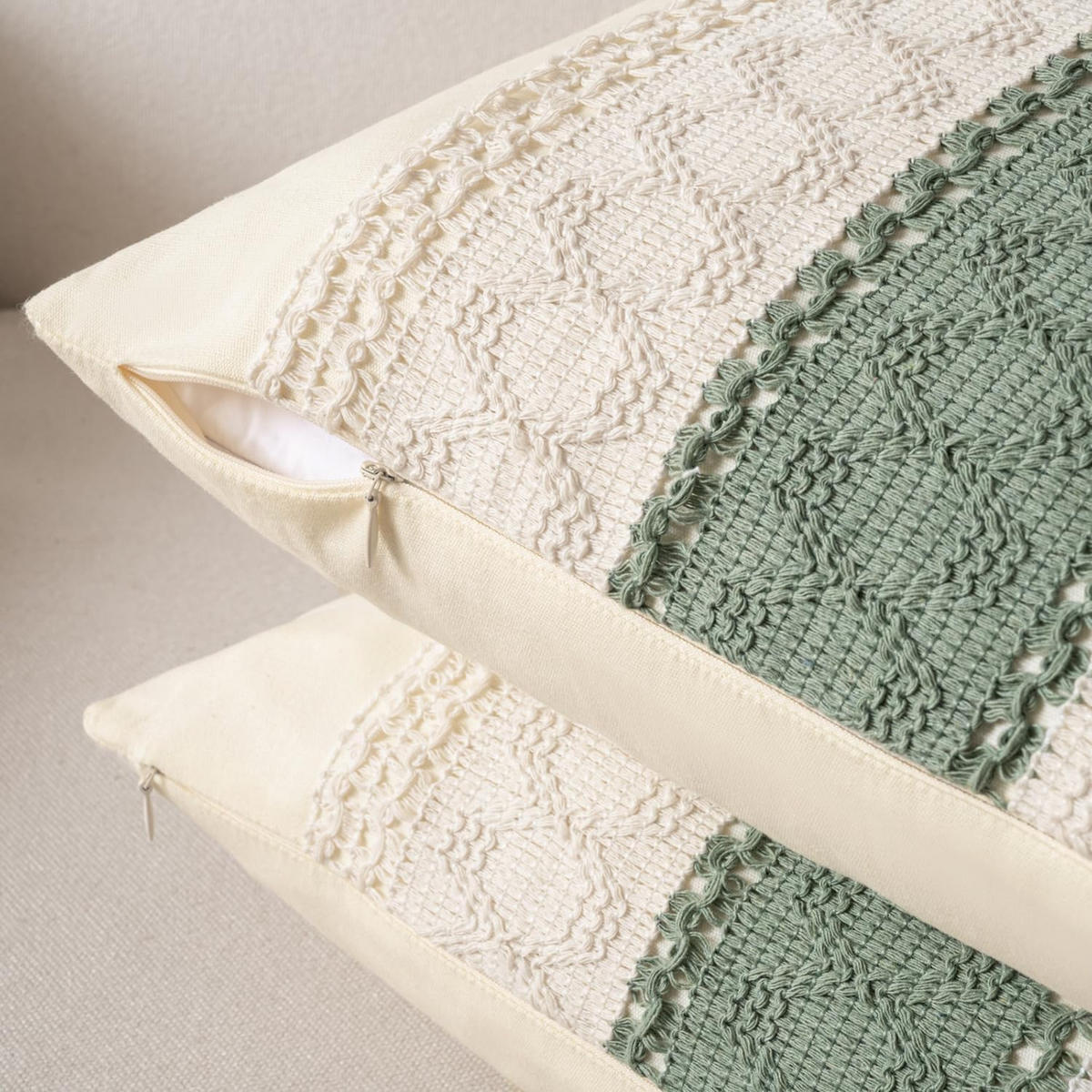 KISSENBEZUG – Füllung nicht enthalten – weiß und grün – 45 x 45 cm – 2er-Set - Weiß, Textil (45/45cm)