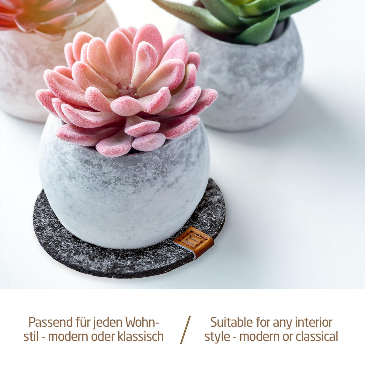 VASENUNTERSETZER 8er-Set - Dunkelgrau, Textil (25/25cm) - Miqio Design