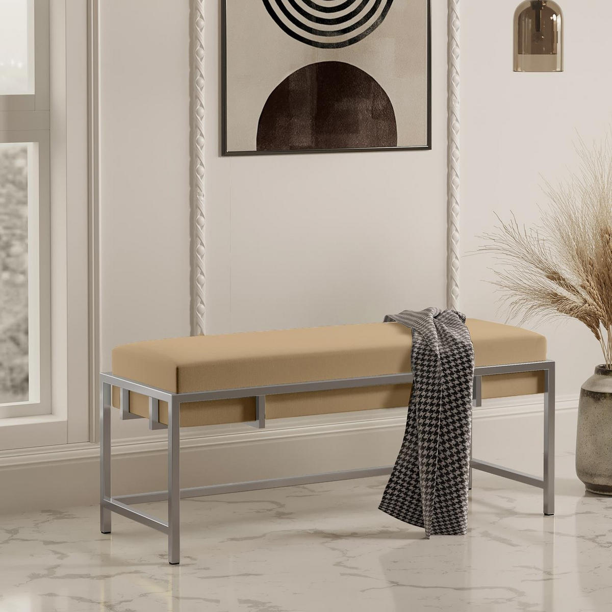 POLSTERBANK LAMO 100 Dunkelbeige, Chromgestell - Chromfarben/Beige, Textil/Metall (100/45/35cm) - Bettso