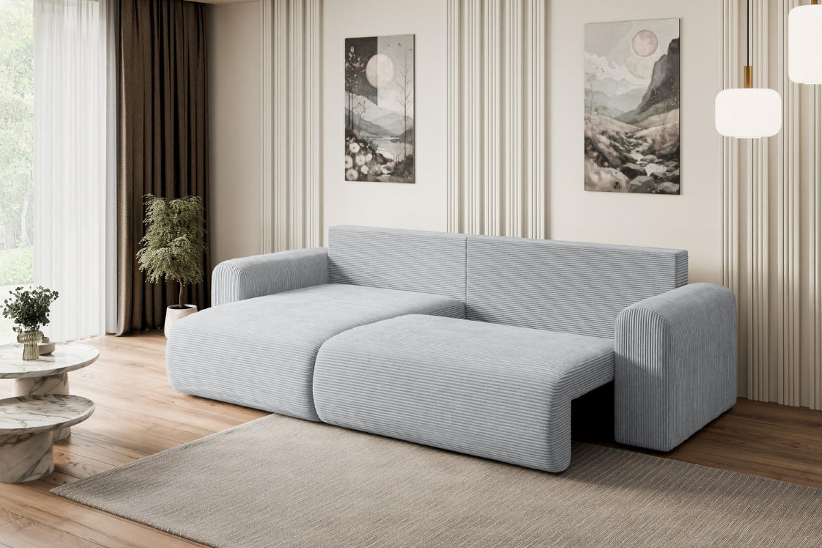 ECKSOFA mit Schlaffunktion und Bettkasten ORRO-L - 272x145x83 cm Grau Cord - Schwarz/Grau, Holzwerkstoff/Kunststoff (272/145cm) - ALTDECOR