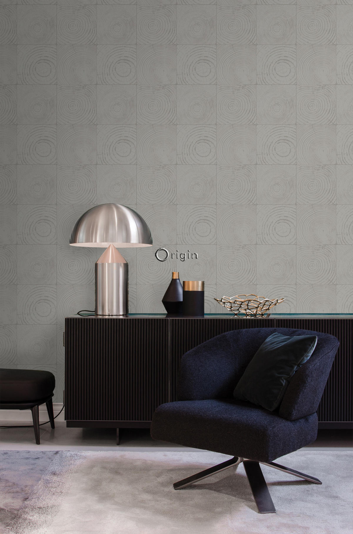 TAPETE Querschnitte von Baumstämmen 53 cm x 10.05 m - Grau, Papier (53/1000cm) - Origin Wallcoverings