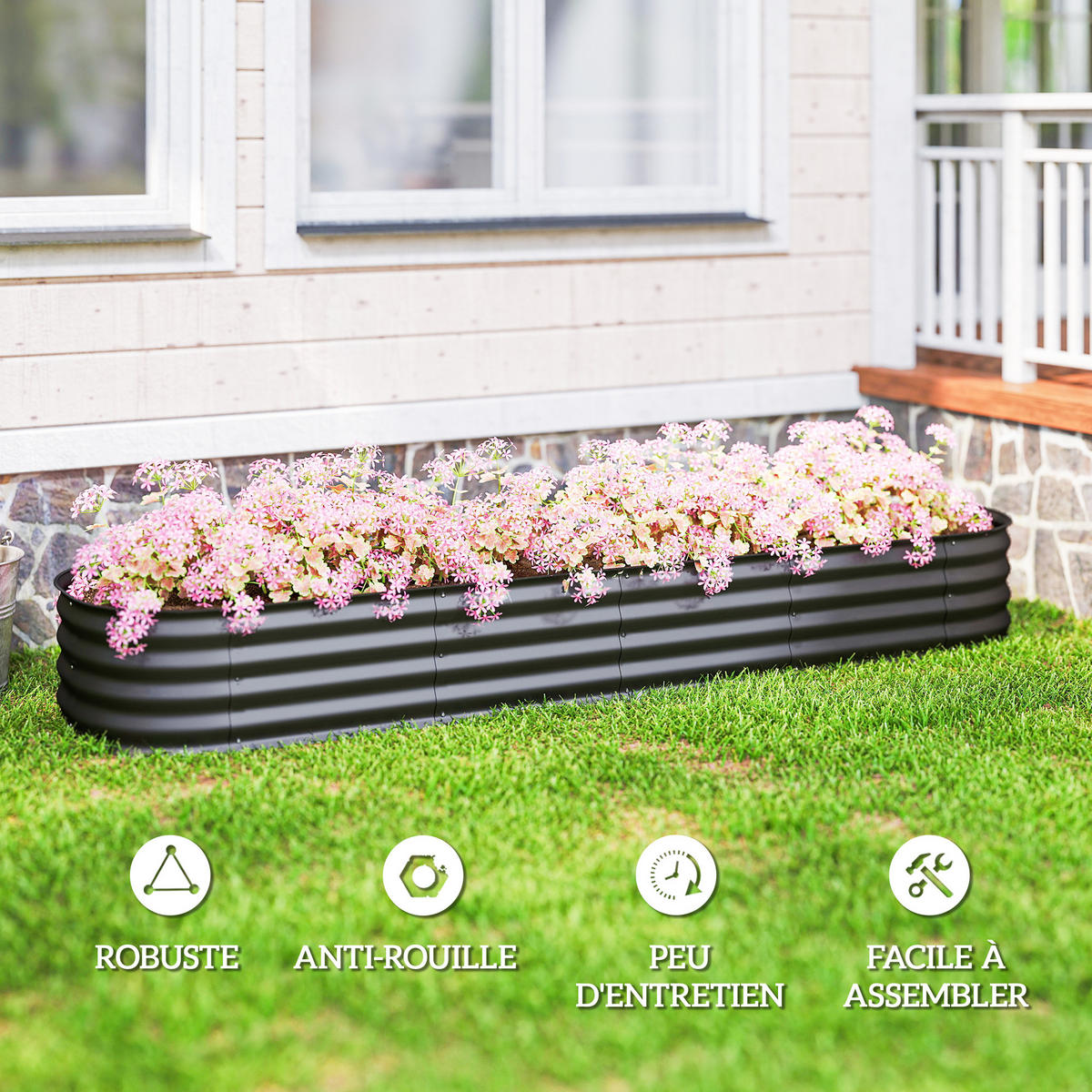 HOCHBEET DE-12246 modular 240/62/30 cm mit Gummikante Dunkelgrau - Dunkelgrau, Metall (240/30/62cm) - ComfortXL