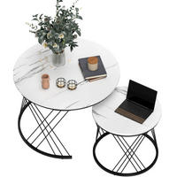 COUCHTISCH-SET 70/70/46,5 cm und 44,5/44,5/39 cm ineinanderstellbar in Marmoroptik mit Metallgestell, Weiß - Weiß, Holzwerkstoff (70/70/46.5cm) - Redom
