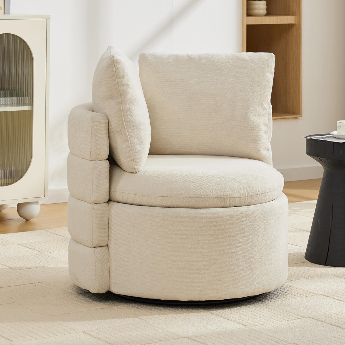 SESSEL 360° drehbar mit Stauraum, DE-42213, Elfenbein - Creme, Holzwerkstoff (73/83/78.5cm) - ComfortXL
