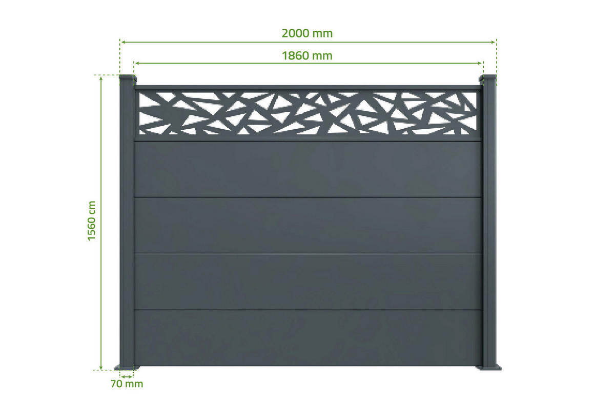 ALUMINIUMZAUN mit breiten Latten 4m H.150cm anthrazitgrau – geometrisches Muster von ALPIS RUIVO - Grau, Metall (400/150cm) - Sicaan