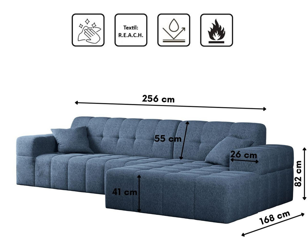 ECKSOFA L-Form NIMES Stoff Verita Marineblau Rechts - Blau, Holz (256/168cm) - Kaiser Möbel