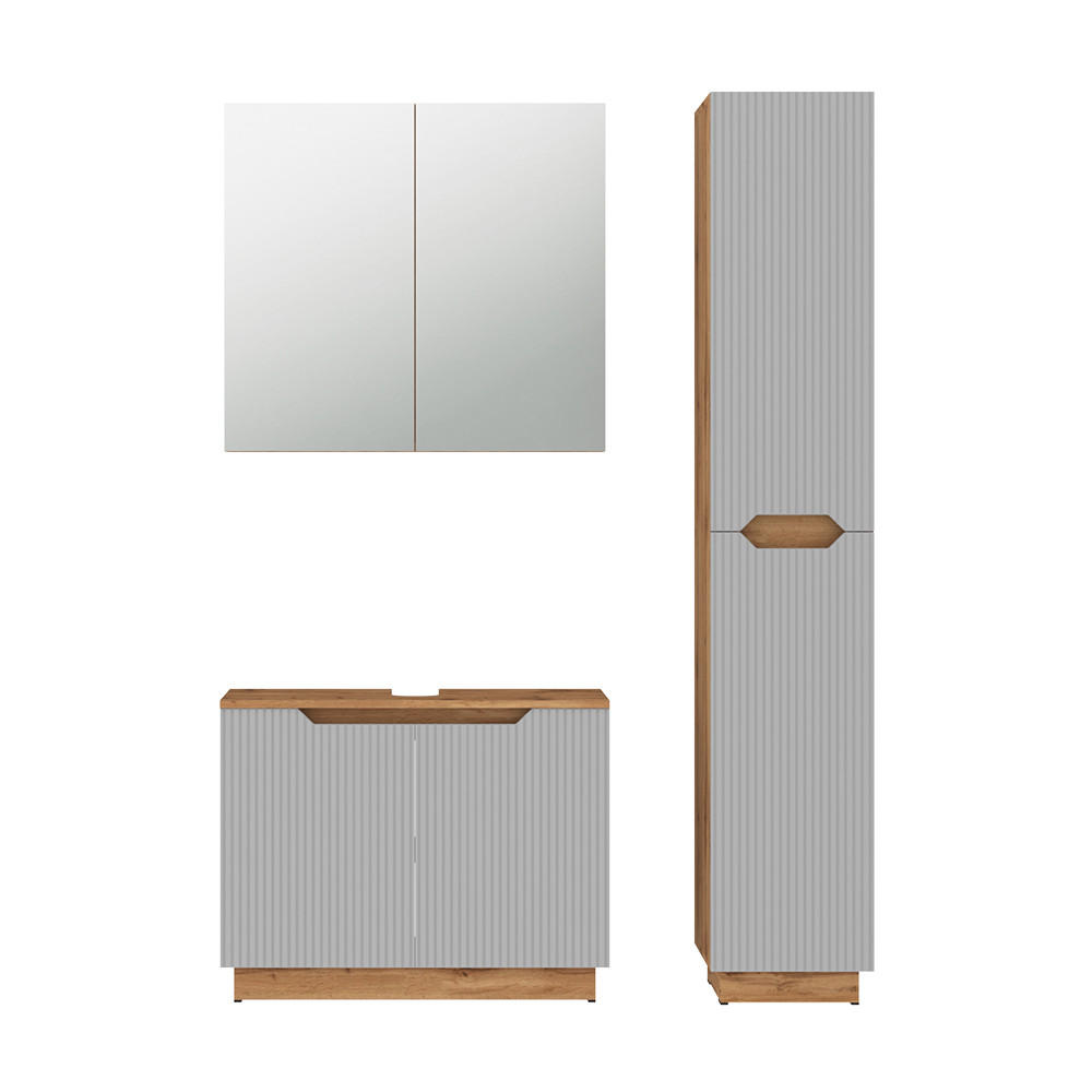 BADMÖBEL-SET Lotta Eiche/grau gestreift 3 Teile - Eichefarben/Grau, Holzwerkstoff (79.6/62.5/32cm) - Vicco