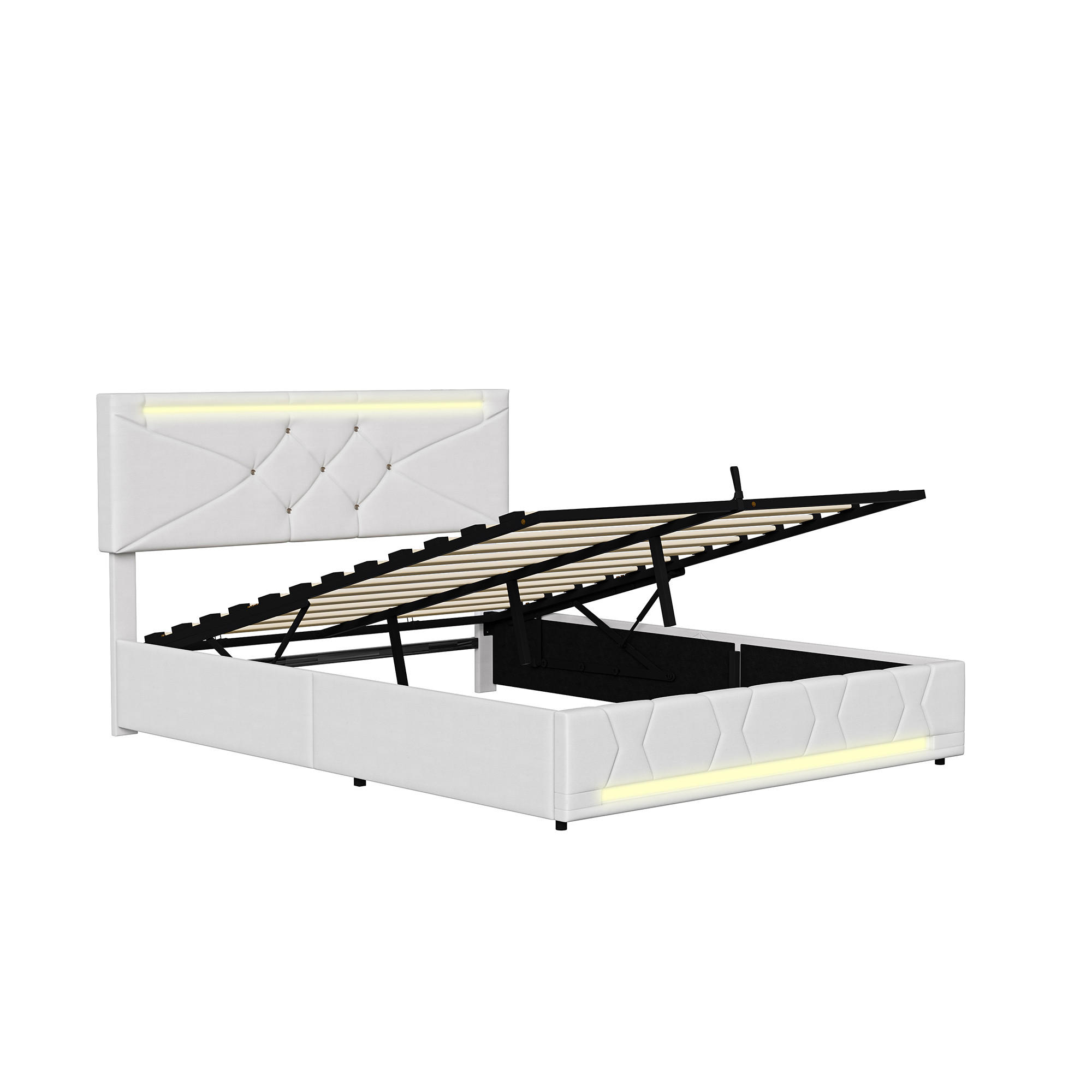 POLSTERBETT 140/190 cm Weiß mit hydraulischem Stauraum, LED-Beleuchtung, höhenverstellbarem Kopfteil und USB-Anschluss - Weiß, Metall (140/190cm) - EuroLiving