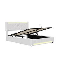 POLSTERBETT 140/190 cm Weiß mit hydraulischem Stauraum, LED-Beleuchtung, höhenverstellbarem Kopfteil und USB-Anschluss - Weiß, Metall (140/190cm) - EuroLiving