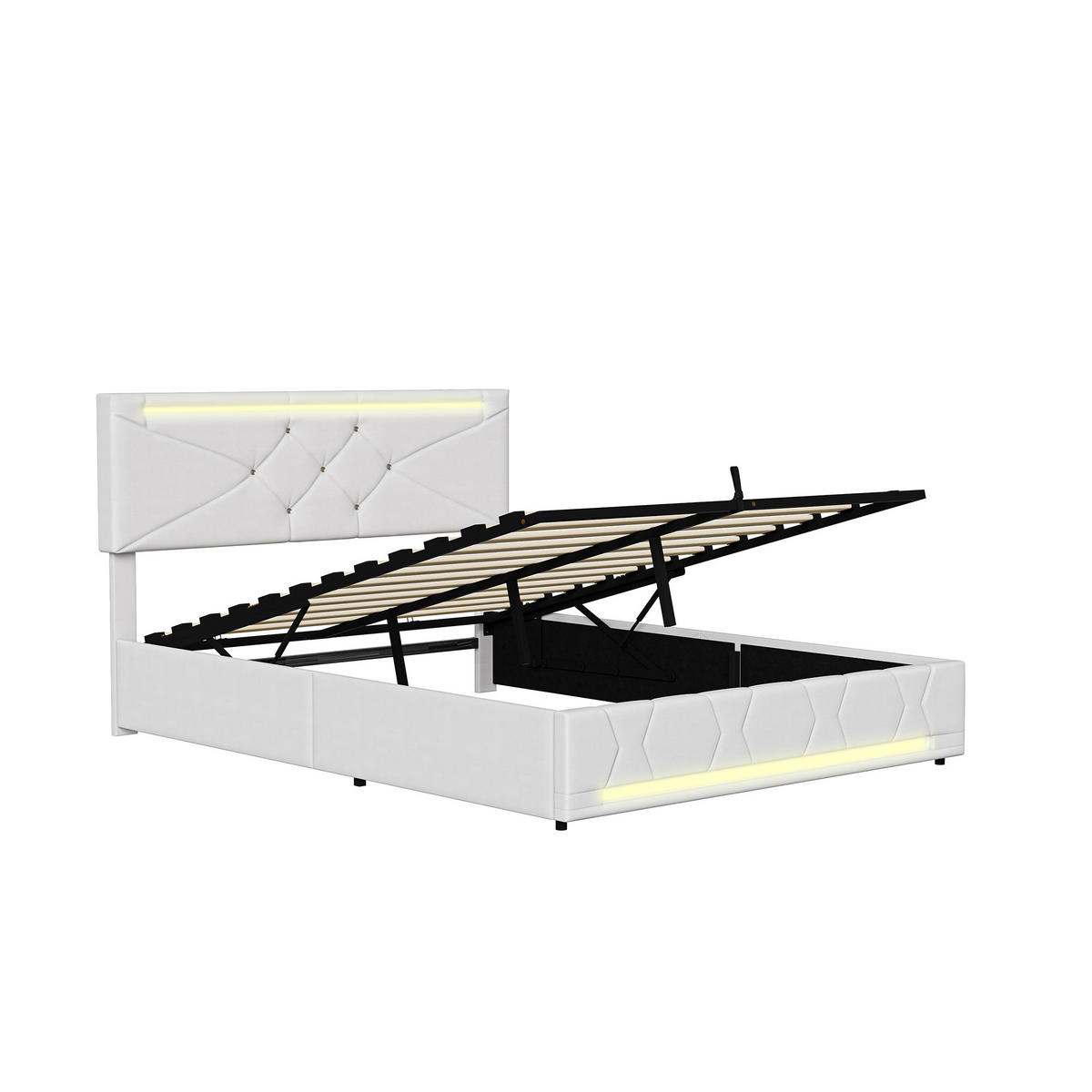 POLSTERBETT 140/190 cm Weiß mit hydraulischem Stauraum, LED-Beleuchtung, höhenverstellbarem Kopfteil und USB-Anschluss - Weiß, Metall (140/190cm) - EuroLiving