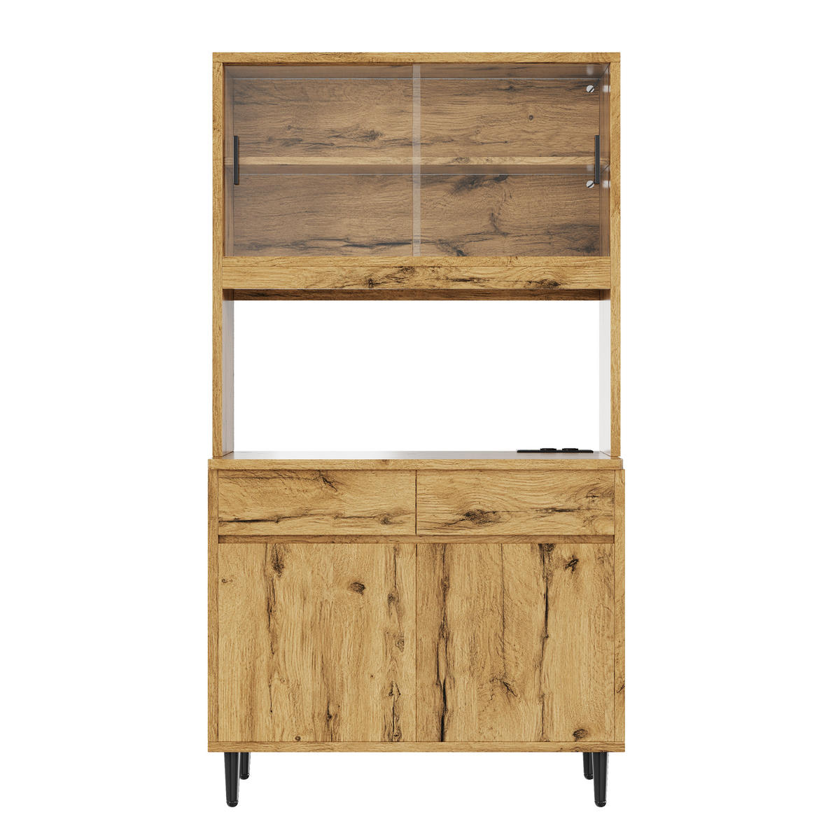 BUFFETSCHRANK DE-38600 100/40/185 cm LED-Beleuchtung und integrierte Steckdose Eiche - Eichefarben, Holzwerkstoff (100/185/40cm) - ComfortXL