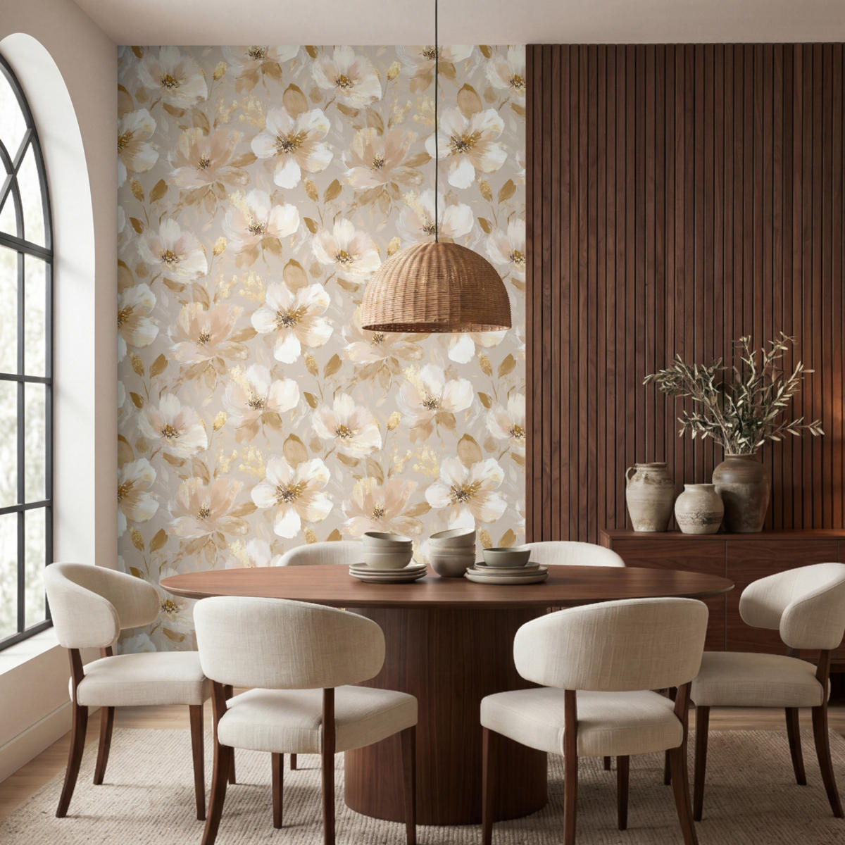 TAPETE - Blumen - künstlerisch - Gold - 200x300 cm - Beige, Papier (200/300cm) - OnlyWow