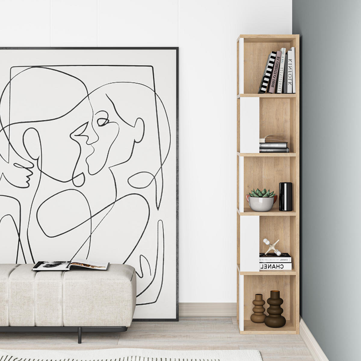 BÜCHERREGAL Piano Eiche Weiß 31,4/31,4/158,9 cm - Eichefarben, Holzwerkstoff (31.4/158.9/31.4cm) - Decortie