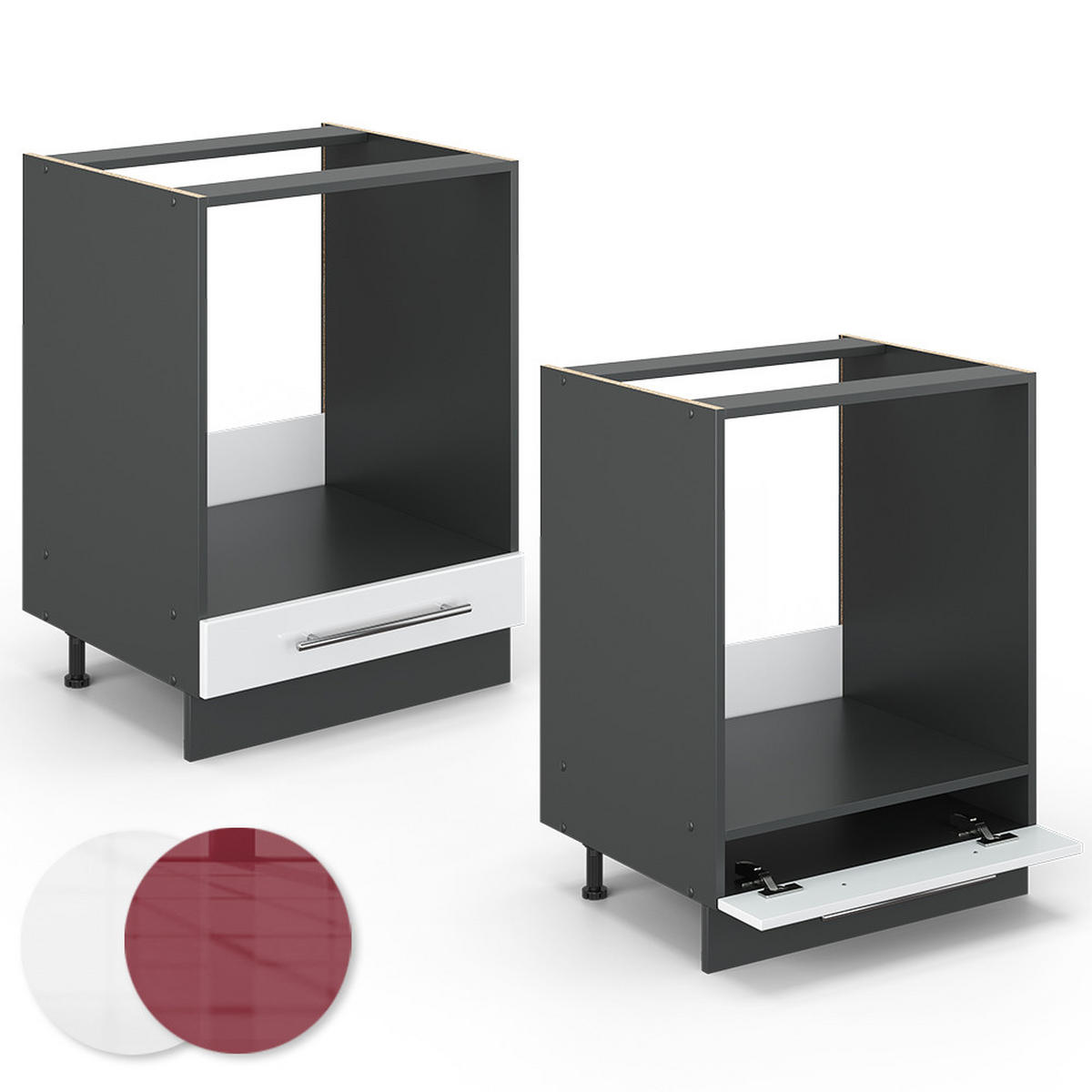 HERDUMBAUSCHRANK Fame-Line Weiß Hochglanz 60 cm, AP Marmor - Weiß Hochglanz/Anthrazit, Holzwerkstoff (60/82/60cm) - Vicco