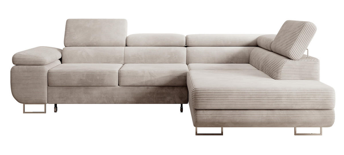 ECKSOFA Stevil Graubeige Cordbezug - Greige/Silberfarben, Textil/Metall (275/203cm) - Selsey