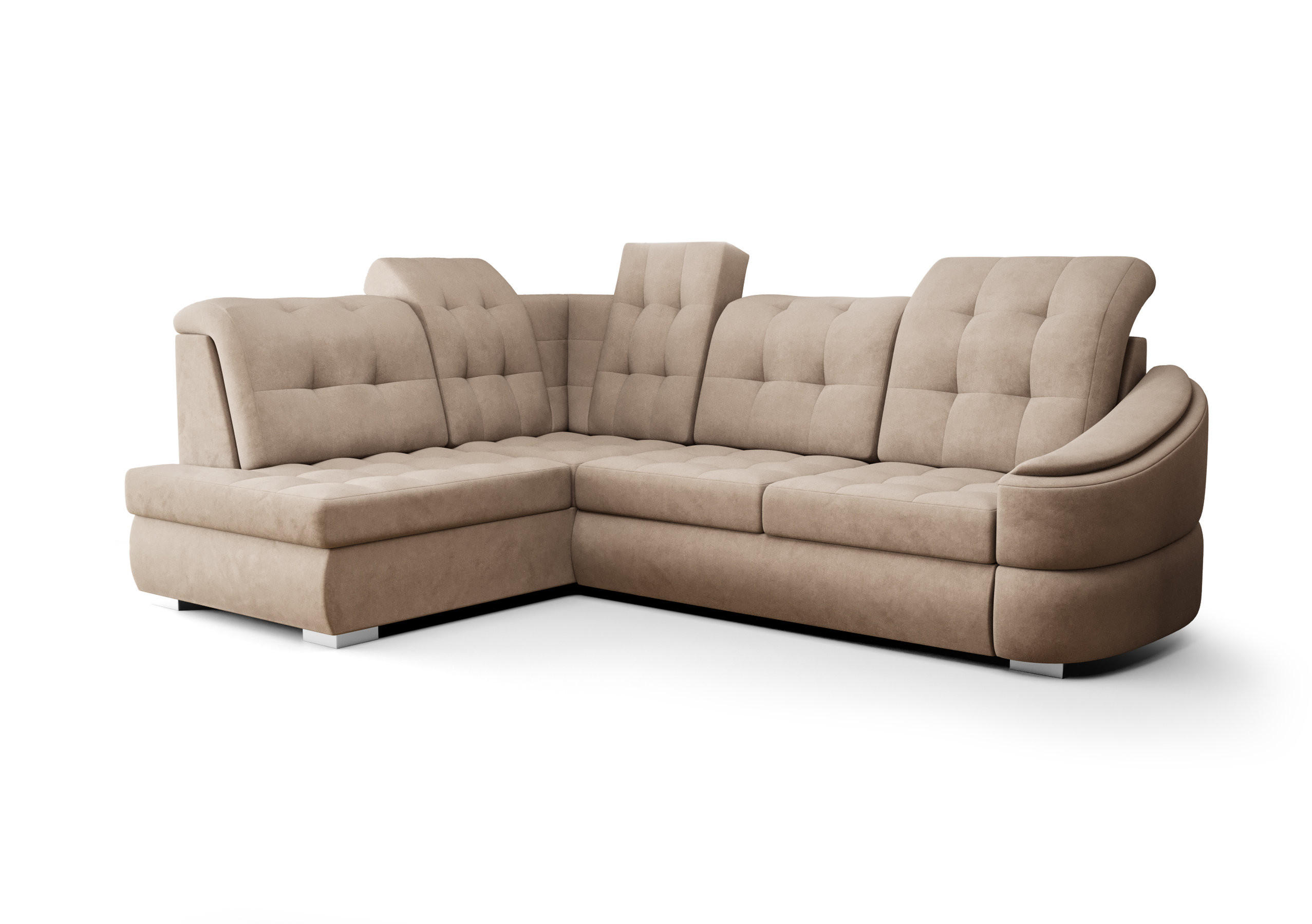ECKSOFA KONGO RBN09, Eckcouch in L-Form mit Schlaffunktion, Farbe: Beige, Velourstoff, Ottomane Links - Beige, Textil (260/180cm) - O-Sofa
