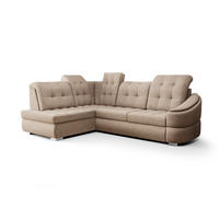 ECKSOFA KONGO RBN09, Eckcouch in L-Form mit Schlaffunktion, Farbe: Beige, Velourstoff, Ottomane Links - Beige, Textil (260/180cm) - O-Sofa